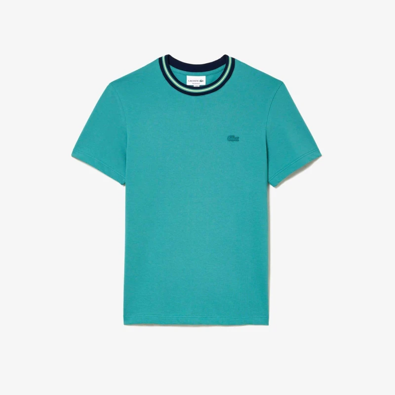 Image of Lacoste Stripe Collar Stretch Piqu T-Shirt - Green Green XS