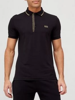 Hugo Boss Athleisure Paule 4 Tipped Collar Polo Shirt Black/Gold Size 2XL Men