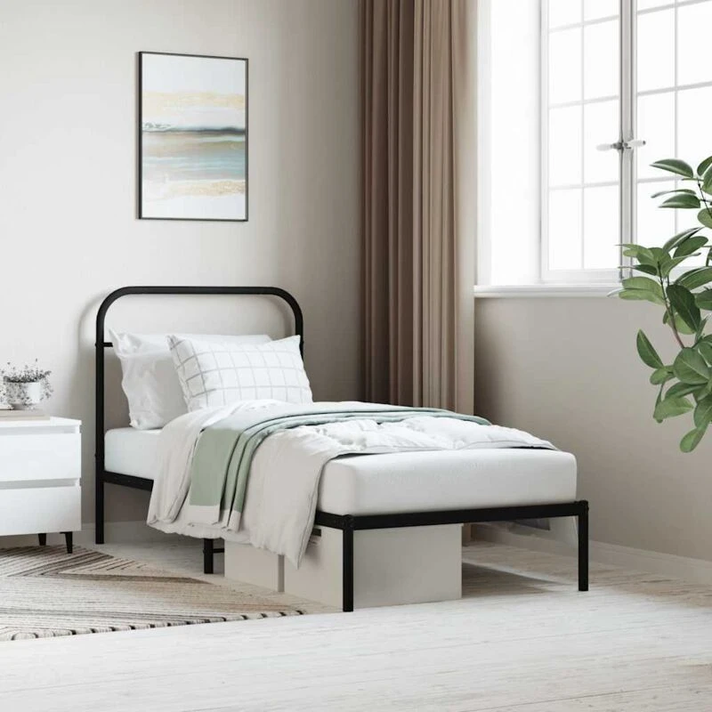 Image of VIDAXL Metal Bed Frame without Mattress with Headboard Black 90x200cm Vidaxl 352571
