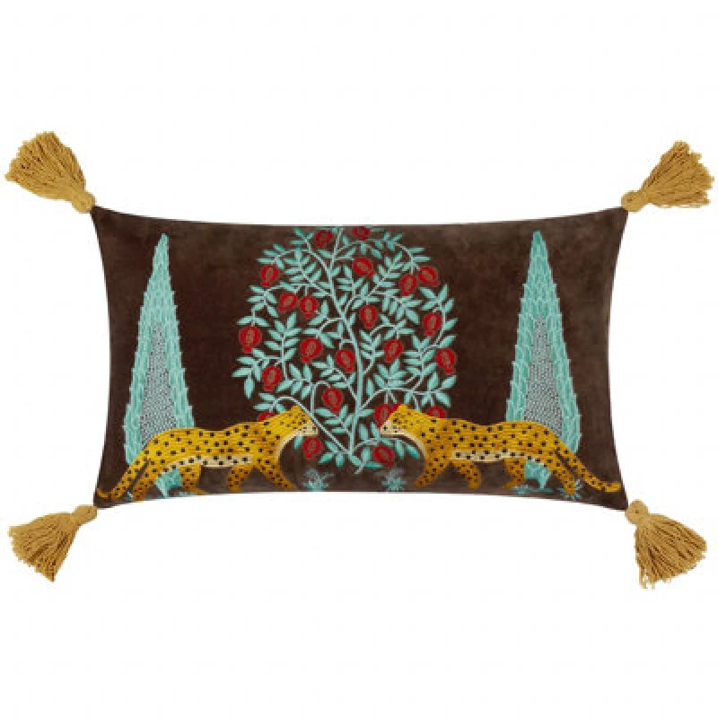 Image of Wylder Tropics Aritra Embroidered Velvet Polyester Filled Cushion