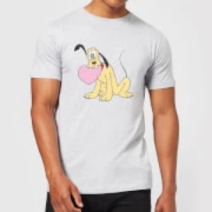 Image of Disney Pluto Love Heart Mens T-Shirt - Grey - 3XL
