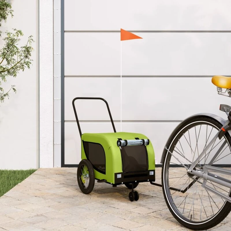 Image of vidaXL Pet Bike Trailer Green and Black Oxford Fabric and Iron, Green 94018