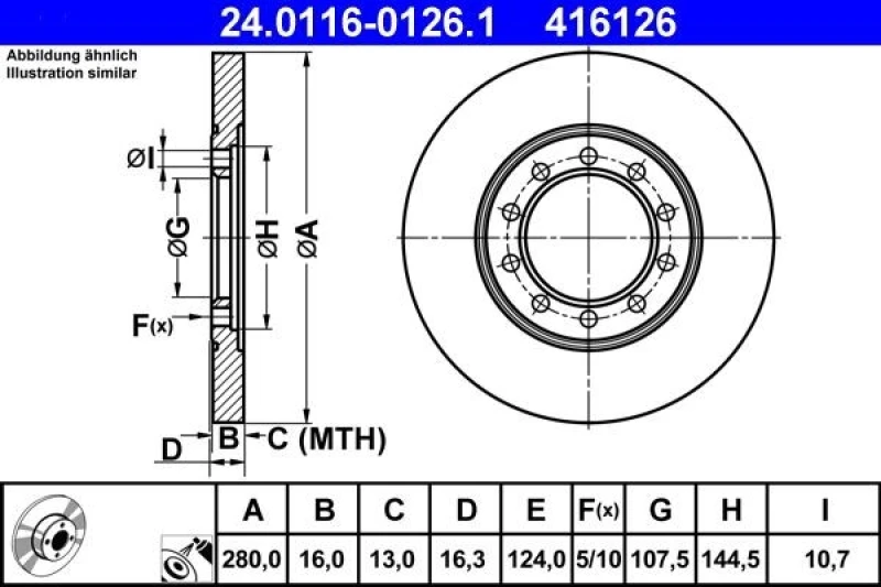 Image of ATE 24.0116-0126.1 Brake disc solid, Coated Brake Disc (82)