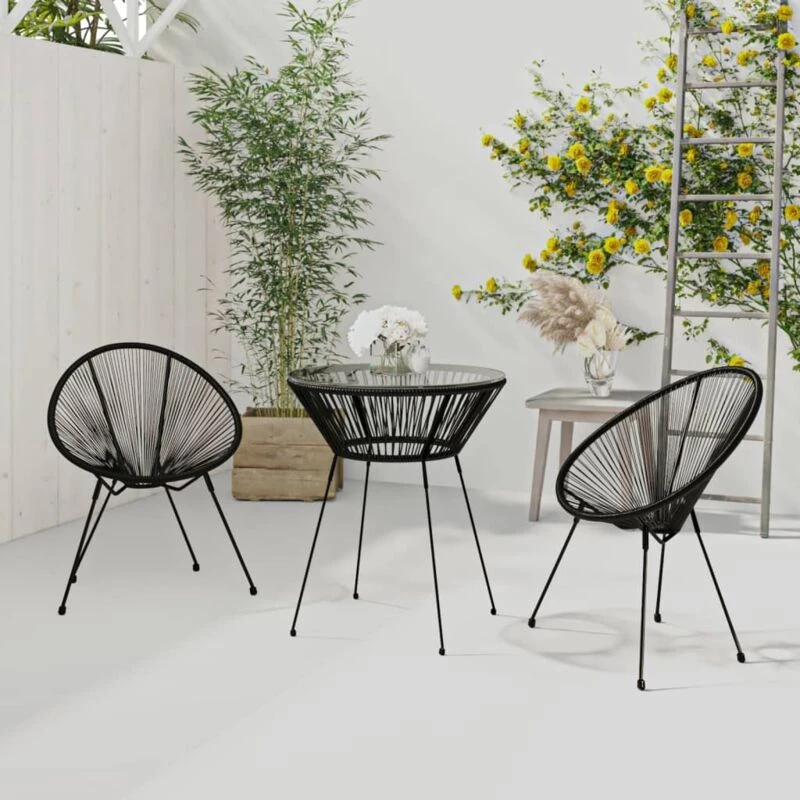 Image of VIDAXL 3 Piece Outdoor Dining Set pvc Rattan Black Vidaxl 8720286242018