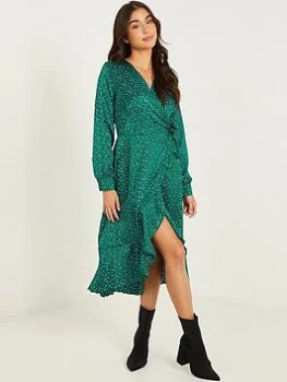 Image of Quiz Green Spot Print Wrap Midi Dress - 8