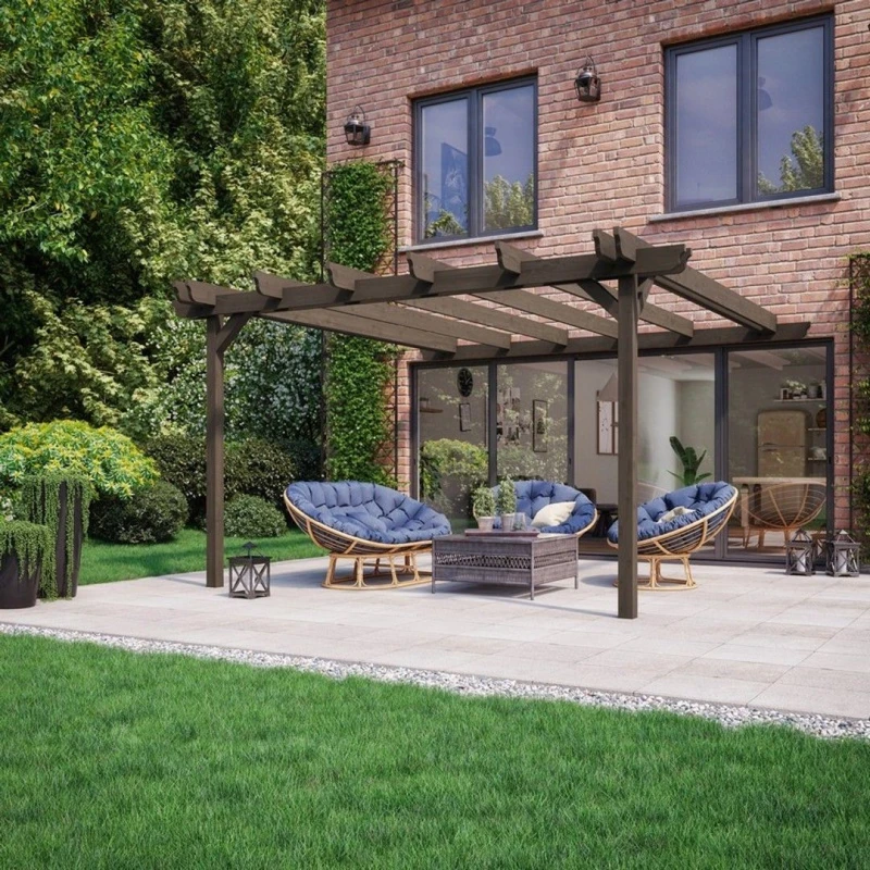Image of Rutland County Garden Furniture Ltd Wall Mounted Double Garden Pergola, L300 x W300 x H270 cm, Light Green in Brown Brown Unisex