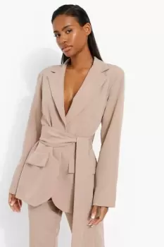 image of Obi Tie Waist Tailored Blazer