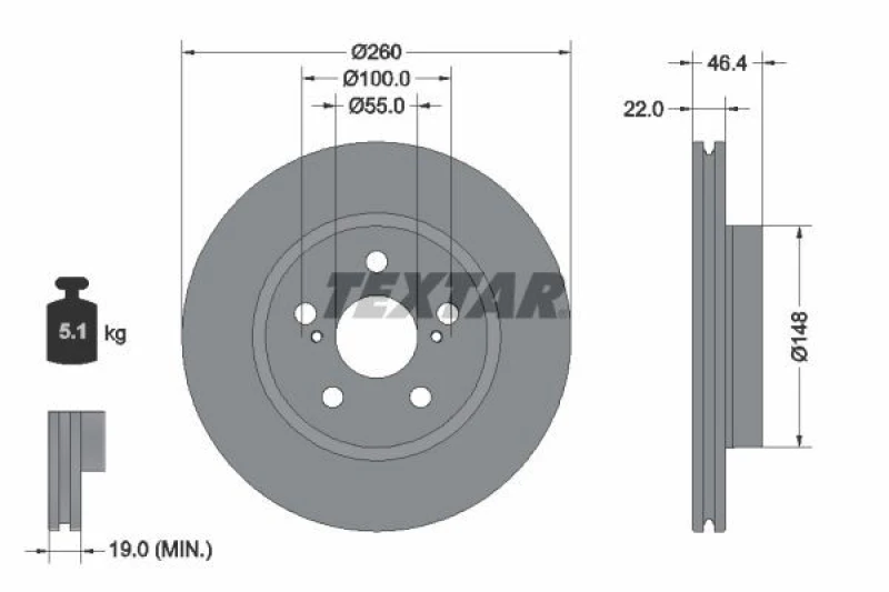 Image of Brake disc TEXTAR 92345403