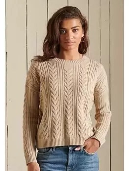 Image of Superdry Dropped Shoulder Cable Jumper - Brown, Size 12, Women