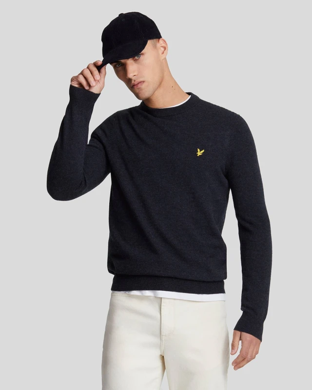 Image of Lyle & Scott Round neck lambswool sweater Lyle & Scott Blend Bleu Male XL