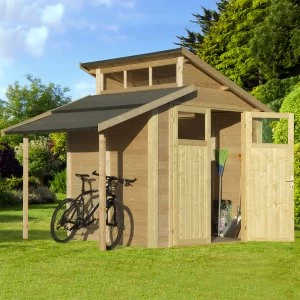 Image of Rowlinson 7 x 10 Skylight shed with Lean-To - Unpainted Natural
