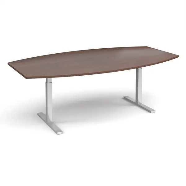 Image of Elev8 Touch Boat Shape Sit Stand Office Boardroom Table - Walnut - Silver Frame
