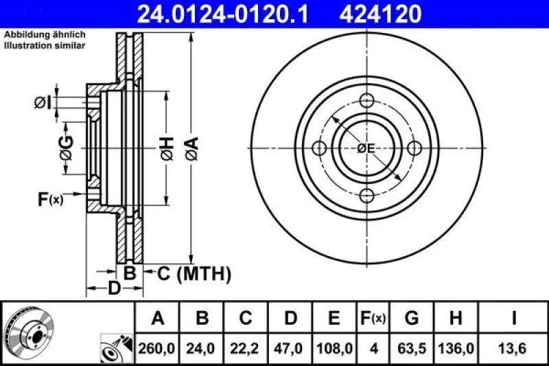 Image of ATE 24.0124-0120.1 Brake disc Vented, Coated Brake Disc (82)