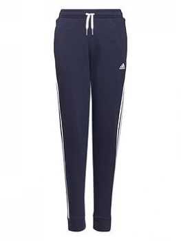 image of adidas Junior Girls 3-Stripes Fleece Cuffed Pants - Navy/White, Size 11-12 Years, Women