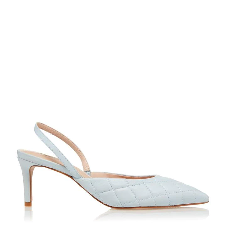 Image of Dune Pale_Blue Leather 'Cammie' Mid Kitten Heel Slingbacks - 3