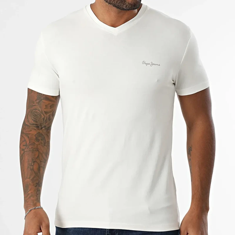 Image of Pepe Jeans T-Shirt Pepe Jeans Original Basic V Blanc Unisex 2XL