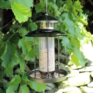 image of Deluxe Hanging Lantern Style Metal Garden Bird Seed Feeder