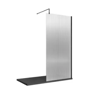 image of Nuie 900mm Fluted Wetroom Screen With Support Bar - Matt Black