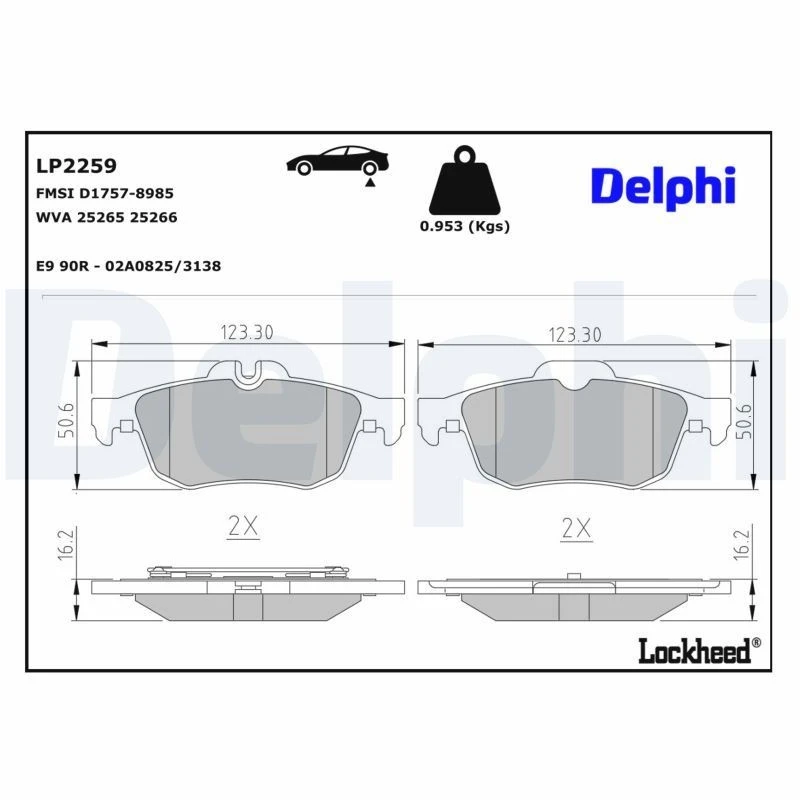 Image of DELPHI Brake pad set DELPHI LP2259