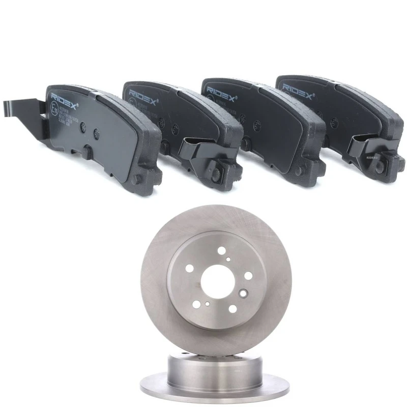 Image of RIDEX 3405B2211 Brake disc and pads set Rear Axle, Brake Disc Type: Solid, with acoustic wear warning Brake Set,disc brakes (3405)