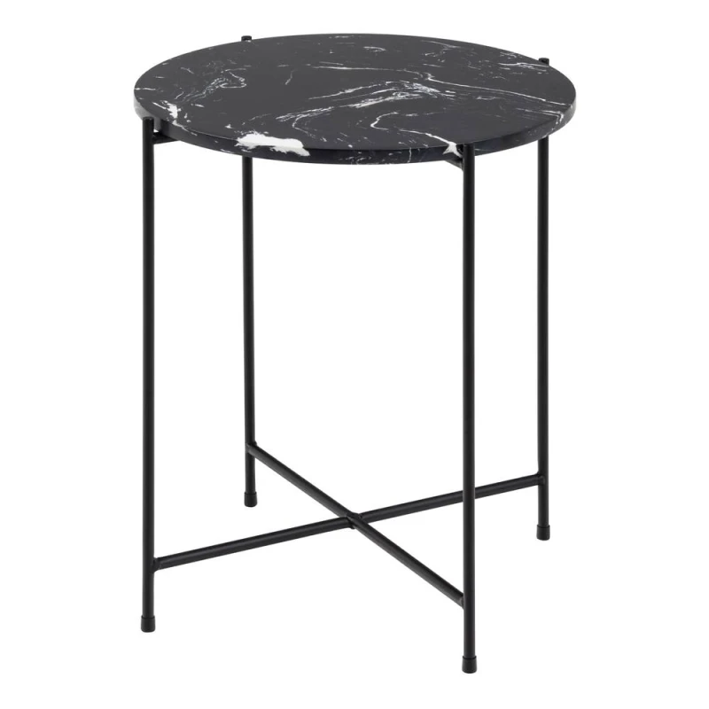 Image of Furniture To Go Avila Side Table with Black Polished Marble Stone 42x45cm Size: 42x45cm Black Unisex 42x45 cm