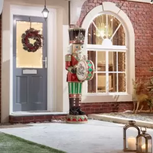 Image of John the 6ft Santa Musical Indoor & Outdoor Fire Place Front Door Garden Drumming Nutcracker with Moving Sideway Drums & Warm White Timer LED's - The