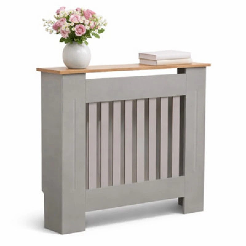 Image of Oypla Small Wooden Slatted Grill Radiator Cover Cabinet Grey