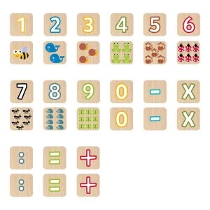 image of Seek'O Blocks Numbers and Animals Wooden Cubes (52 Pieces)