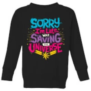 Image of Captain Marvel Sorry I'm Late Kids Sweatshirt - Black - 11-12 Years