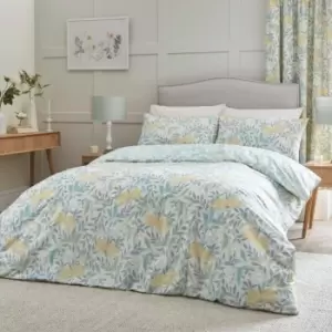 image of Dreams & Drapes Dreams and Drapes Sandringham Duck Egg Duvet Cover Set - Super King, Cotton, Floral - Blue/Green/White/Yellow