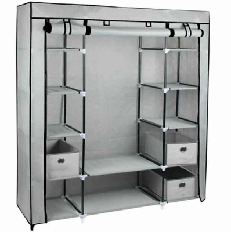 Image of Gr8 Home Large Grey Fabric Canvas Wardrobe With Hanging Rail Shelving Clothes Storage Grey unisex