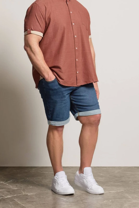 Image of BadRhino Mens Ultra Stretch Denim Shorts in Mid Blue Size: 40R Mid Blue Male 40R