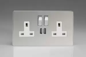 Image of Varilight 2-Gang 13A Single Pole Switched Socket with Metal Rockers with 2x5V DC 2100mA USB Charging Ports - XDC5U2SWS