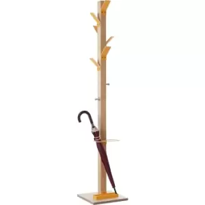 Coat stand, solid wood, with umbrella stand and drip tray, orange head