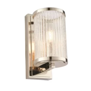 image of Easton 1 Light Wall Bright Nickel, Ribbed Glass With Bubbles, E14