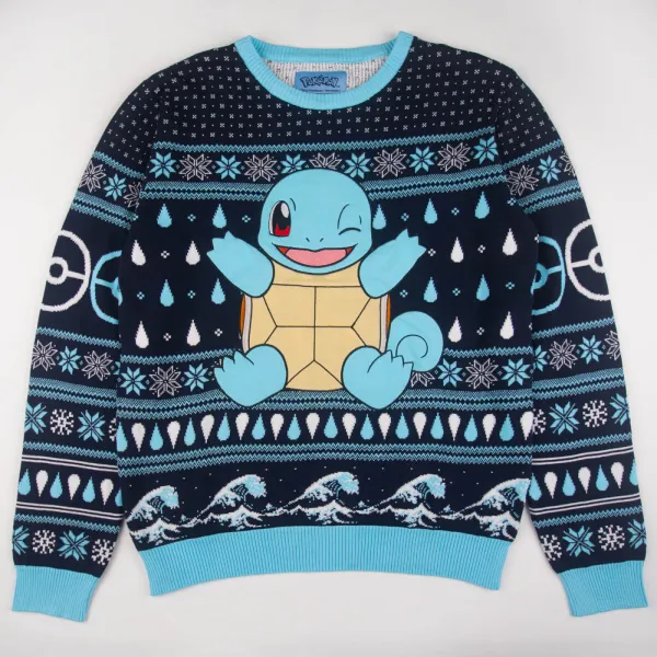 image of Pokemon Squirtle Knitted Christmas Jumper - L