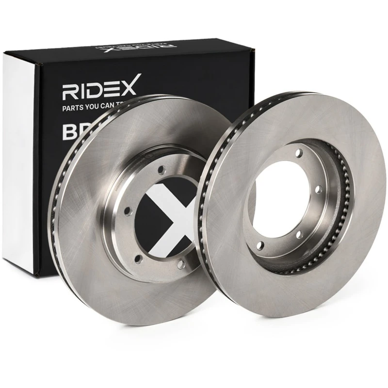 Image of RIDEX 82B1026 Brake disc Front Axle, Vented, Cast Iron, Uncoated, Untreated, without bolts/screws Cast Iron Brake Disc (82)