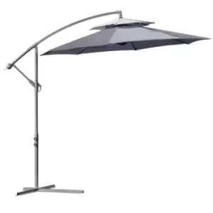 image of Outsunny 2.7M Cantilever Banana Parasol Outdoor Sun Shade With Crank - Dark Grey