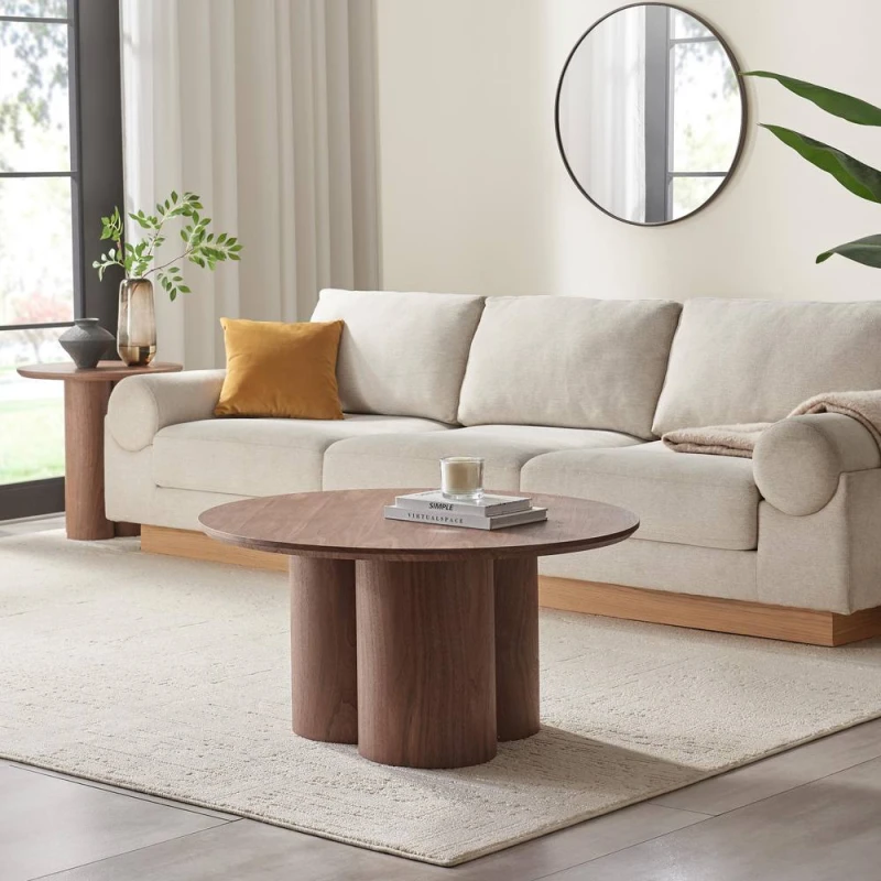 Image of FurnitureboxUK Sutton Round Walnut Veneer Wood Coffee Table Walnut Unisex