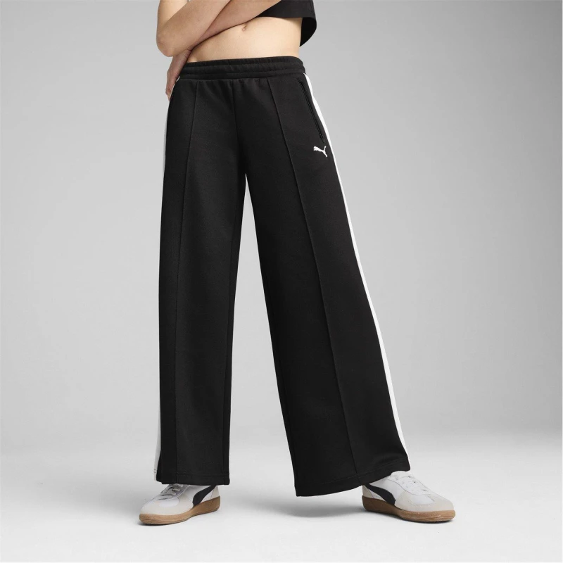 Image of Puma Womens T7 Low Rise Open Hem Poly Joggers Black/White female 12 (M)