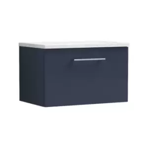 image of Nuie Arno Matt Electric Blue 600mm Wall Hung Single Drawer Vanity Unit with Sparkling White Laminate Worktop - ARN1722LSW - Electric Blue