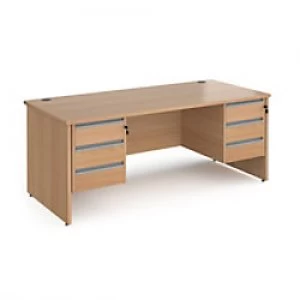 Image of Dams International Straight Desk with Beech Coloured MFC Top and Silver Frame Panel Legs and 2 x 3 Lockable Drawer Pedestals Contract 25 1800 x 800 x