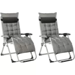 image of 2 PCS Reclining Zero Gravity Chair Folding Lounger Cushion Dark Grey - Outsunny