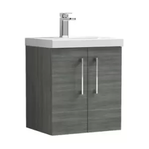 image of Arno Anthracite 500mm Wall Hung 2 Door Vanity Unit with 40mm Profile Basin - ARN521A - Anthracite - Nuie