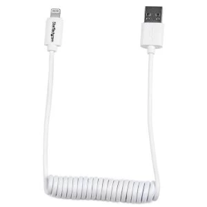 image of Startech Lightning to USB Coiled 2ft white