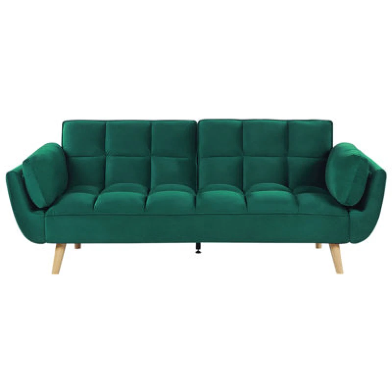 Image of Beliani Sofa Bed 3 Seater Asby Velvet Green