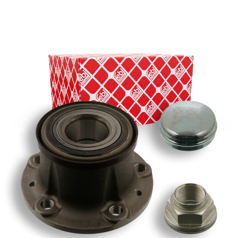 Image of FEBI BILSTEIN 40018 Wheel bearing kit with fastening/mounting material, Rear Axle Right, with wheel hub Wheel Bearing Kit (654)