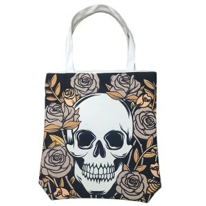 image of Skulls and Roses Cotton Bag with Zip and Lining