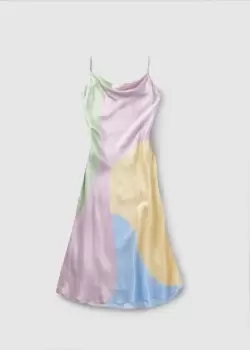 Image of Olivia Rubin Womens Aubrey Silk Slip Dress In Block Shape Print In Colour Block