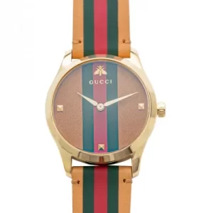 Image of G-Timeless Quartz Brown Dial with Stripe Motif Unisex Watch